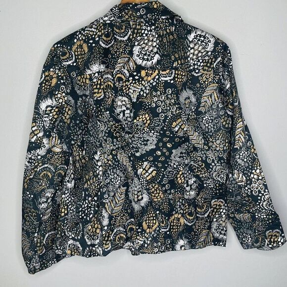 Chico’s women’s size 1 or M silk blend abstract print jacket black brown - Picture 5 of 5